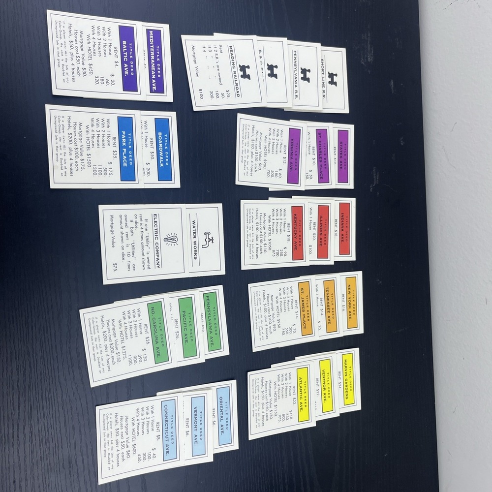 Vintage 1974 Monopoly Property Deed Cards Parker Brothers Replacement Game Parts
